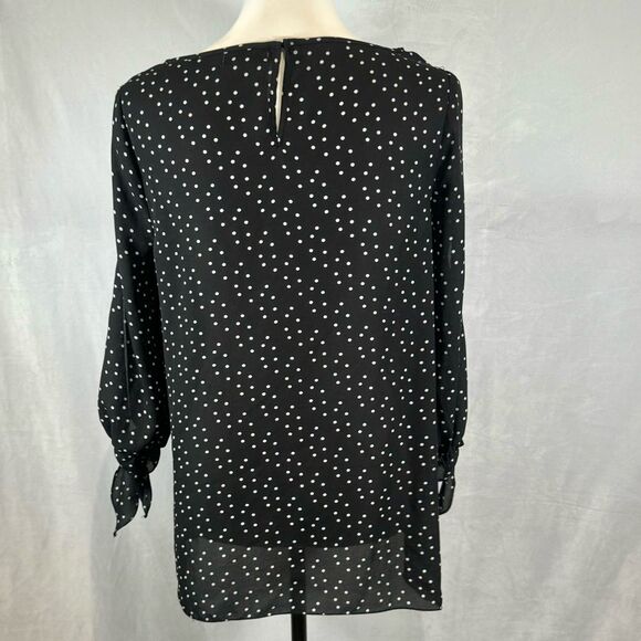 Max Studio black and white polka dot split sleeves with tie ends size small - Picture 3 of 5